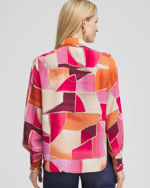 Faux Silk Sunset Collared Shirt - image 3